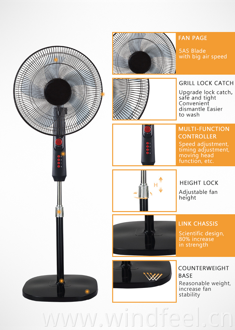 Nice high power home standing fan black 16 inch standard speed control standing fans with timer